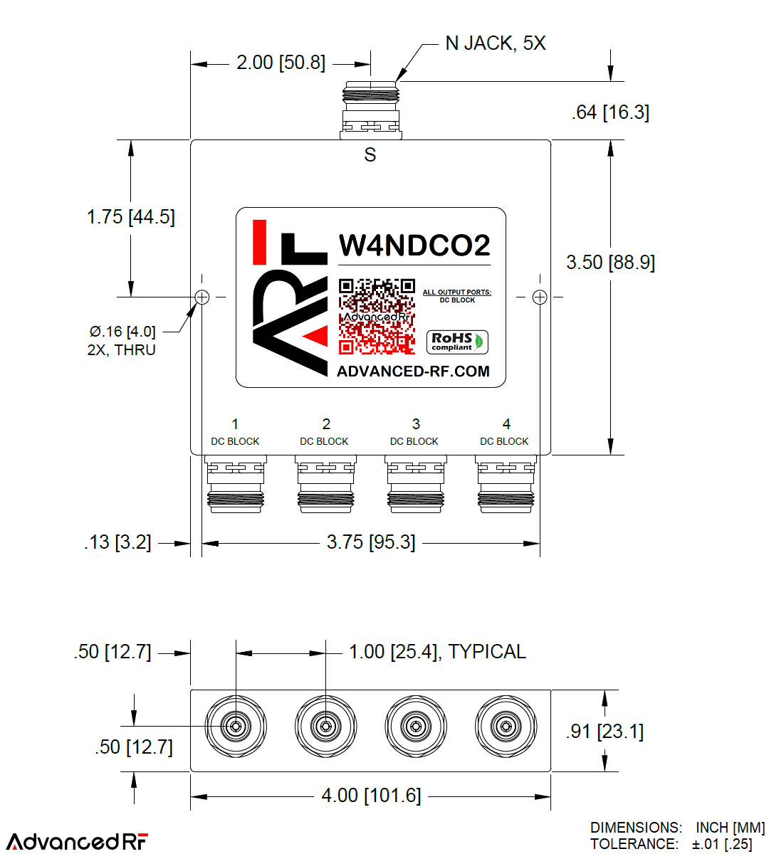 Rf Split Plan 4-WAY RF SPLITTER/COMBINER, OUTDOOR, DC BLOCK, N, W4NDC02